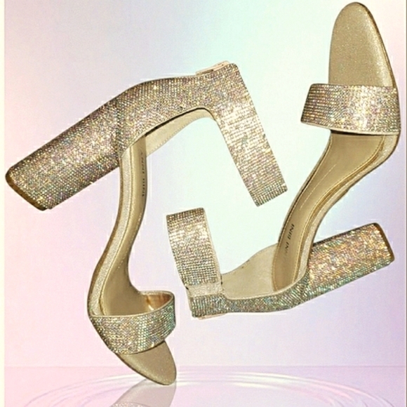 GB Gold Sparkling Holiday Crystal Rhinestones Iridescent Bling Formal 9.5 - Picture 2 of 9